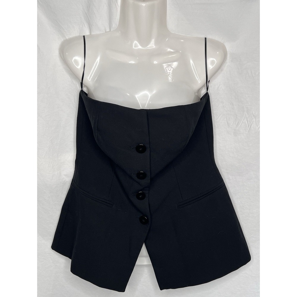 ZARA Black Strapless Blazer Vest Top Sz Large Sleek Sophisticated Minimalist EUC